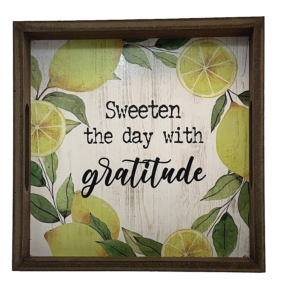 Square Wood Tray Lemons Sweeten the Day With Gratitude Multi Purpose Decorative